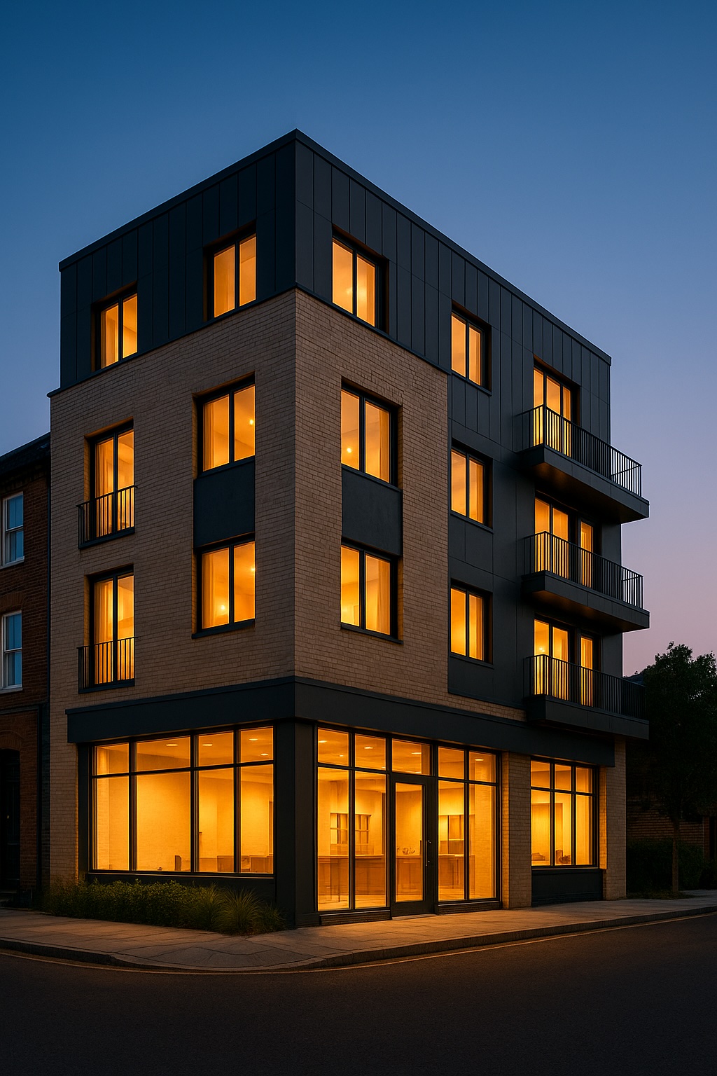 Three-storey mixed-use new build with commercial unit at ground level