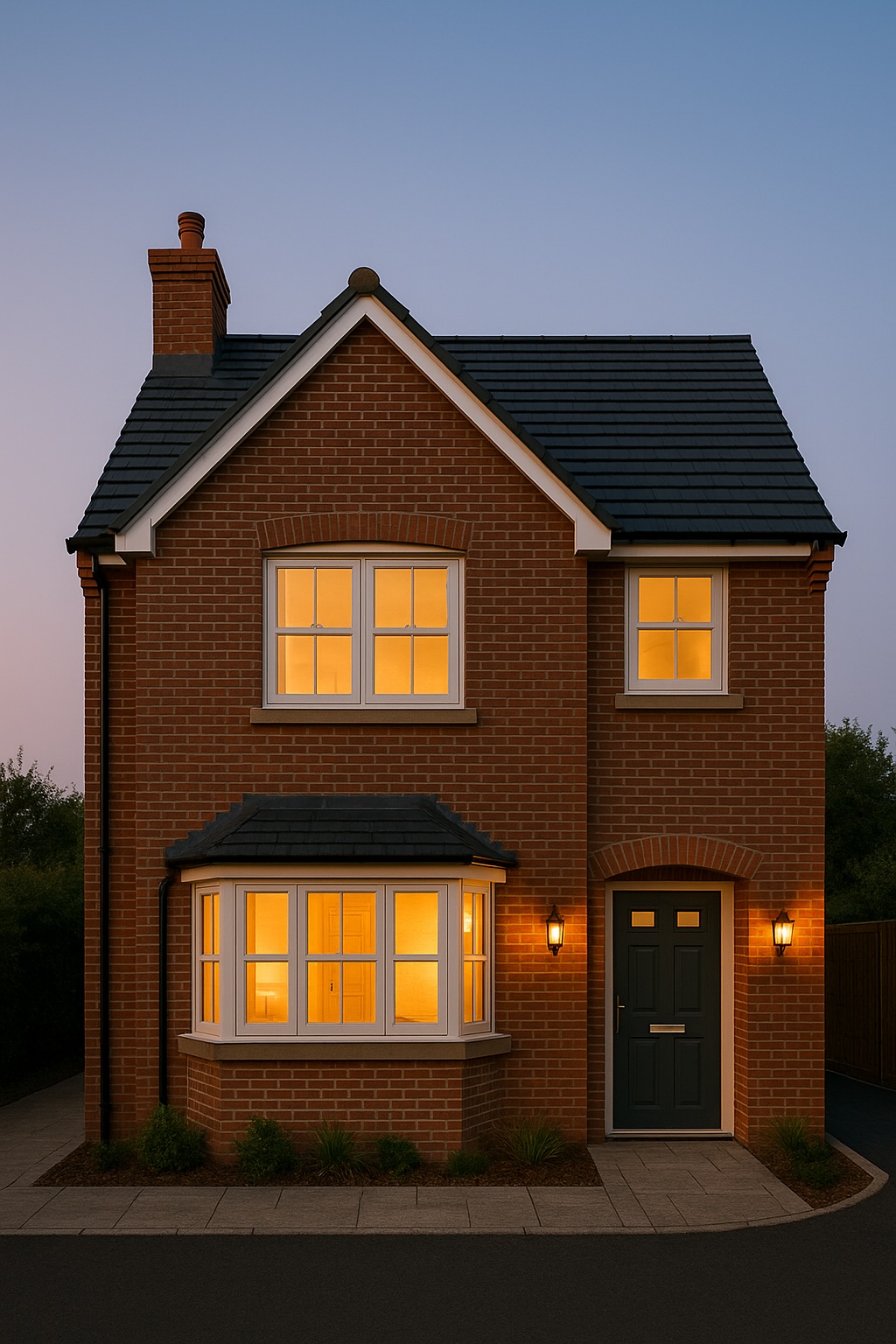 Modern family home with warm internal lighting